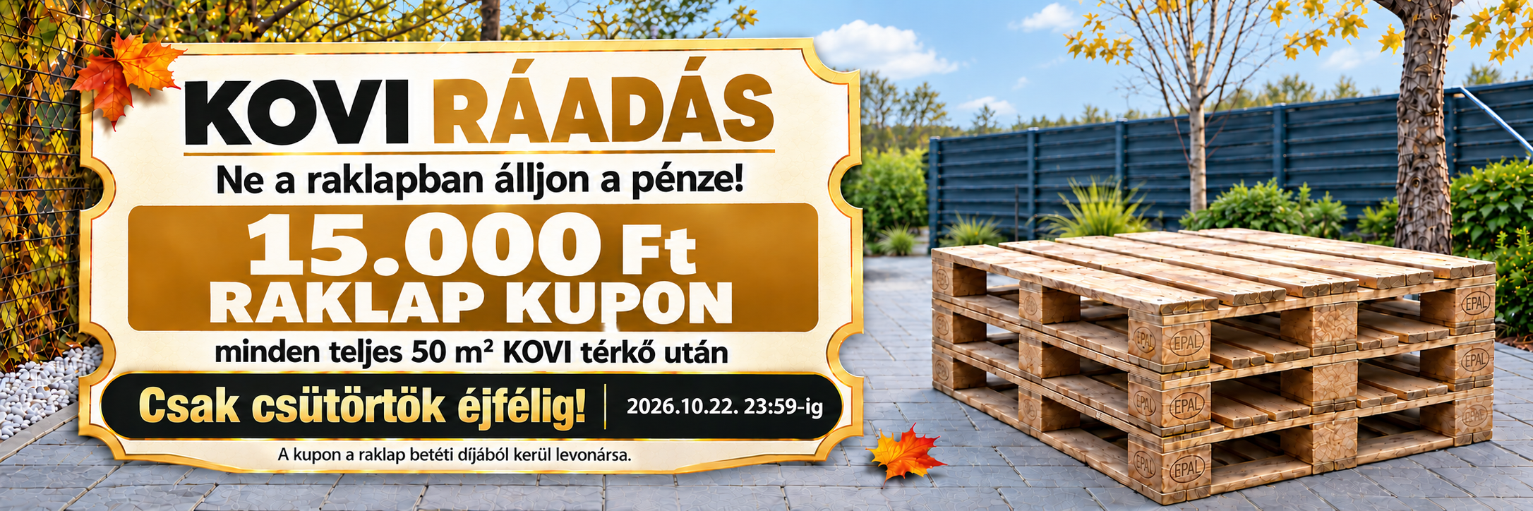 KOVI udvar raklapokkal, őszi nappali fényben